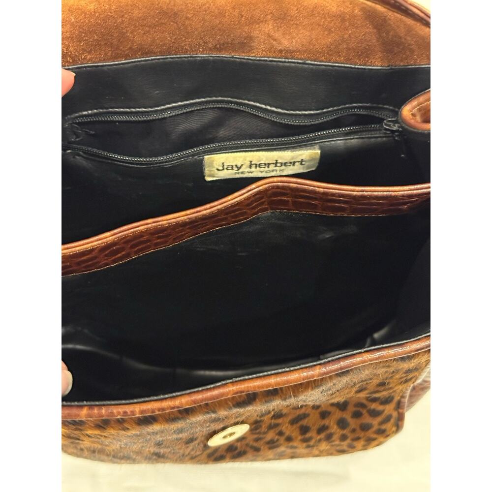 Vintage Jay Herbert NY Hair Calf Leopard Print Leather Crossbody Purse w/ Tassel - Picture 12 of 14